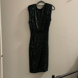 Express Shimmering Dark Green Sequin Midi Dress